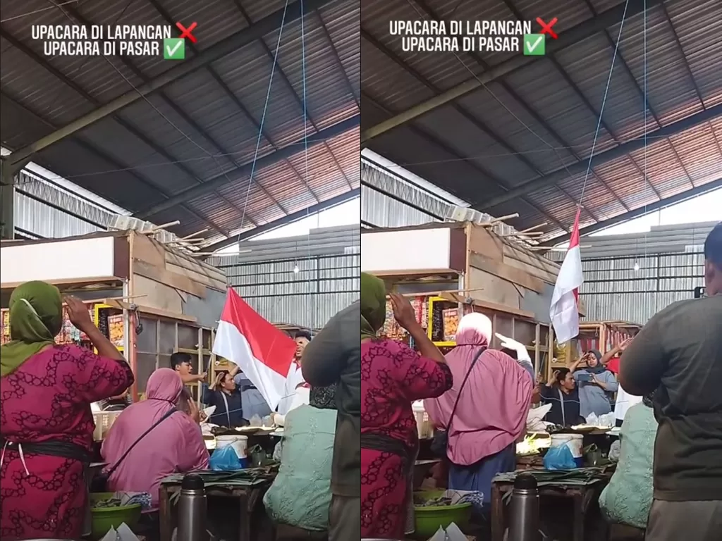 Pedagang di Pekalongan gelar upacara bendera di dalam pasar (Instagram/nurr.khoiriyah)