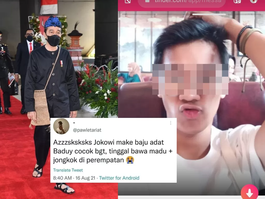 Presiden Jokowi memakai baju adat Baduy (Instagram/jokowi) / Kanan: Penghina Jokowi (Istimewa) / Insert: Hinaan terhadap Presiden Jokowi (Twitter)