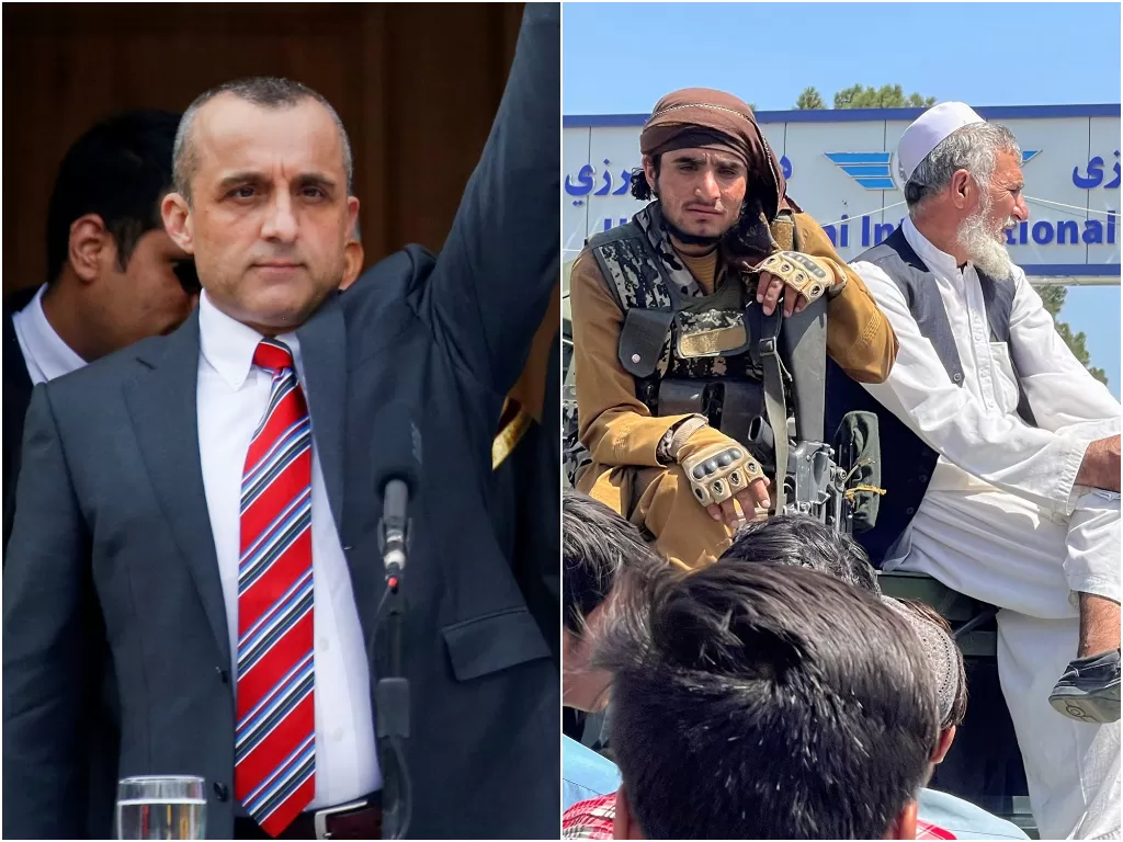  Kiri: Wakil Presiden Afghanistan Amrullah Saleh. (photo/REUTERS/Mohammad Ismail). Kanan: Seorang anggota pasukan Taliban di Kabul, Afghanistan 16 Agustus 2021. (photo/REUTERS/Stringer)