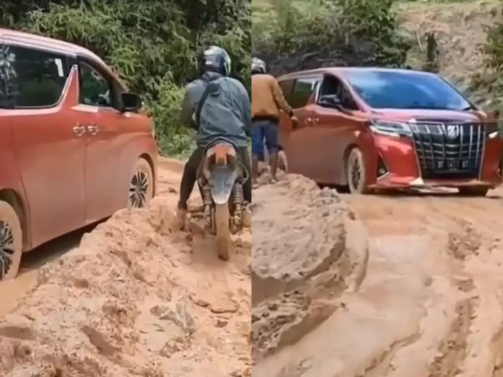 Mobil Alphard yang blusukan di jalanan lumpur (Instagram/fakta.indo)