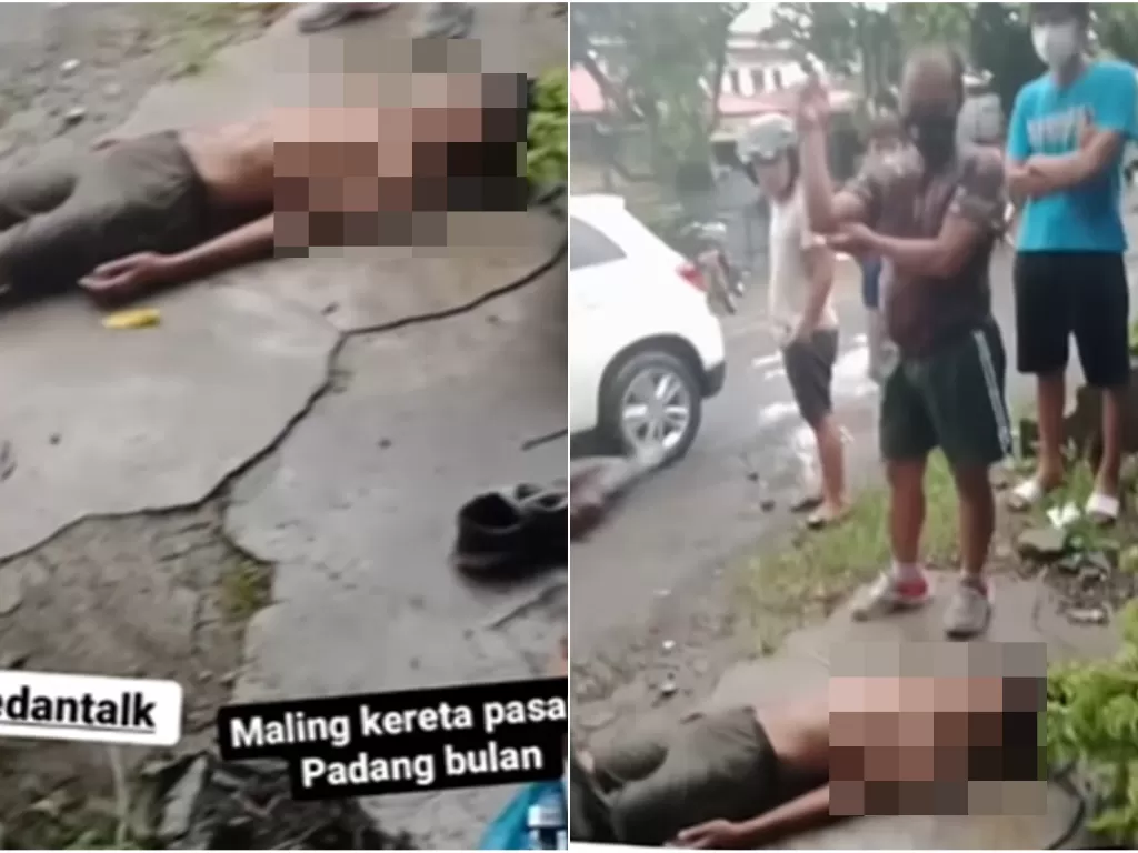 Maling motor terkapar dihakimi warga di Padang Bulan, Kecamatan Medan Baru, Kota Medan. (Ist)