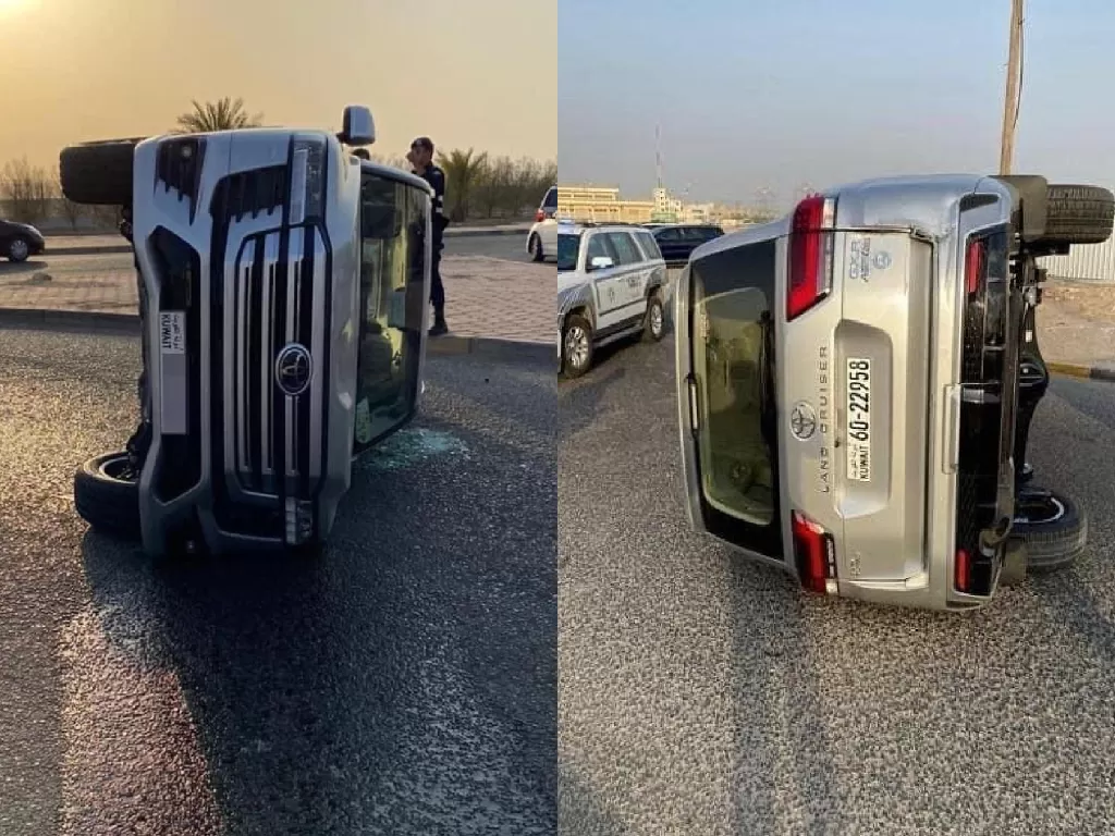 Mobil Toyota Land Cruiser 300 yang alami kecelakaan di Kuwait (photo/Facebook/Karachi Track)
