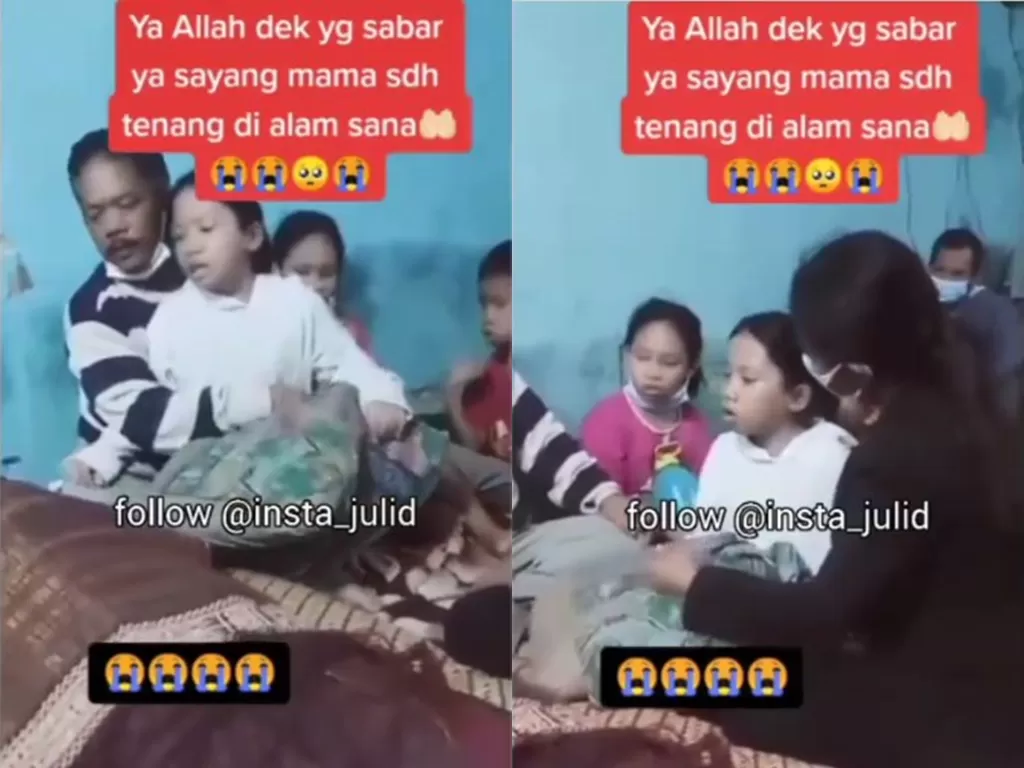 Bocah perempuan menangis terisak di samping jenazah ibunya (Instagram/insta_julid)