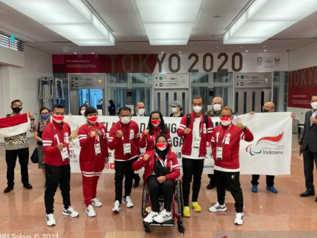 Rombongan terakhir kontingen Indonesia untuk Paralimpiade Tokyo 2020 tiba di Bandara Haneda, Tokyo, Jepang, Senin (23/8/2021). (ANTARA/HO-KBRI Tokyo)
