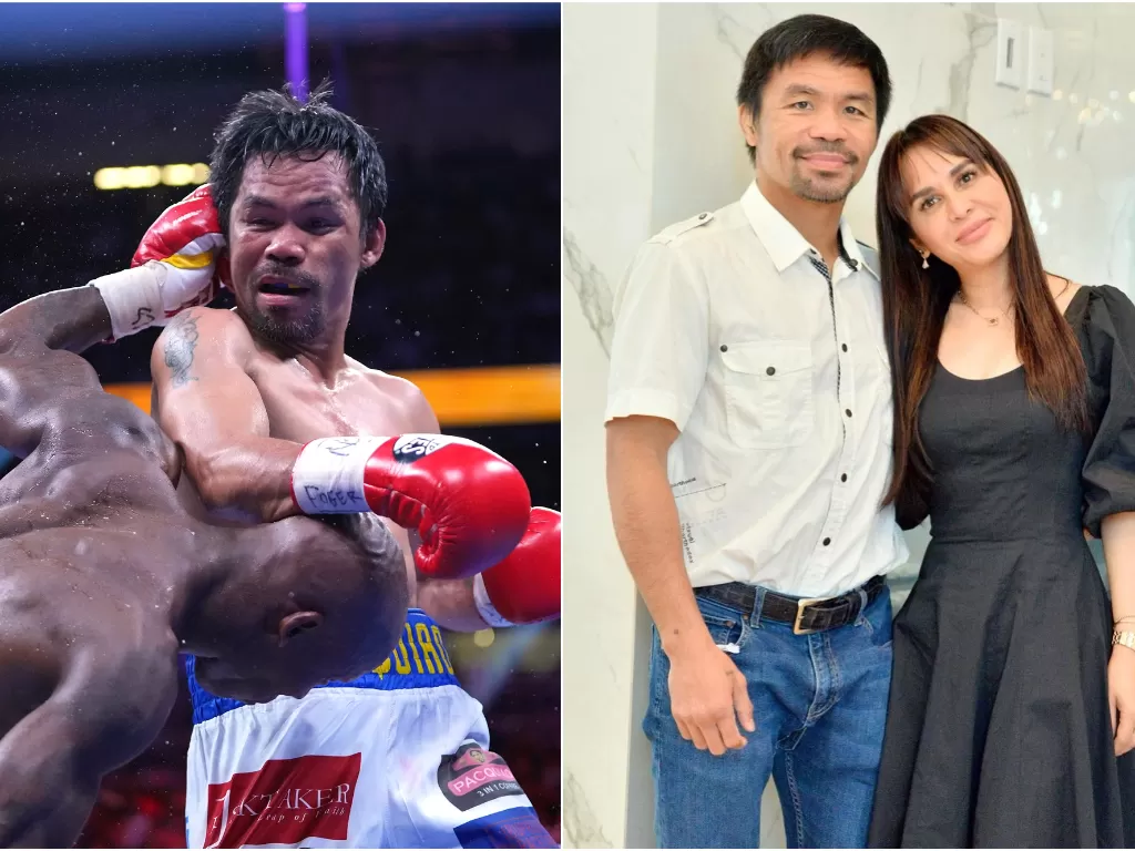 Duel Manny Pacquiao vs Yordenis Ugas (kiri), Manny Pacquiao dan istrinya Jinkee Pacquiao (kanan). (photo/REUTERS/Stephen R. Sylvanie/Instagram/@jinkeepacquiao)