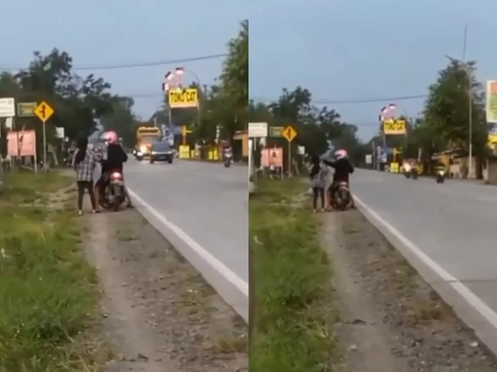 Sejoli terekam kamera bertengkar di pinggir jalan di Kebumen (Instagram/beritakebumen)