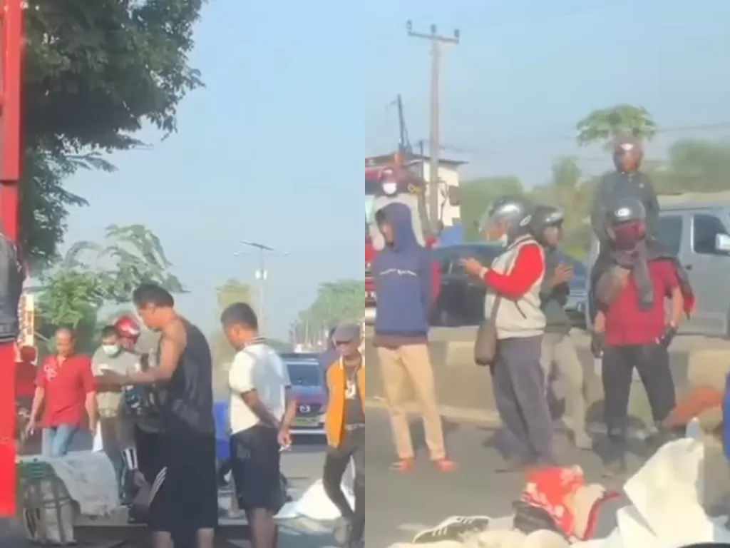 Pemotor tewas terlindas truk di Jalan Raya Jatisari Karawang (Instagram/ckpinfo)
