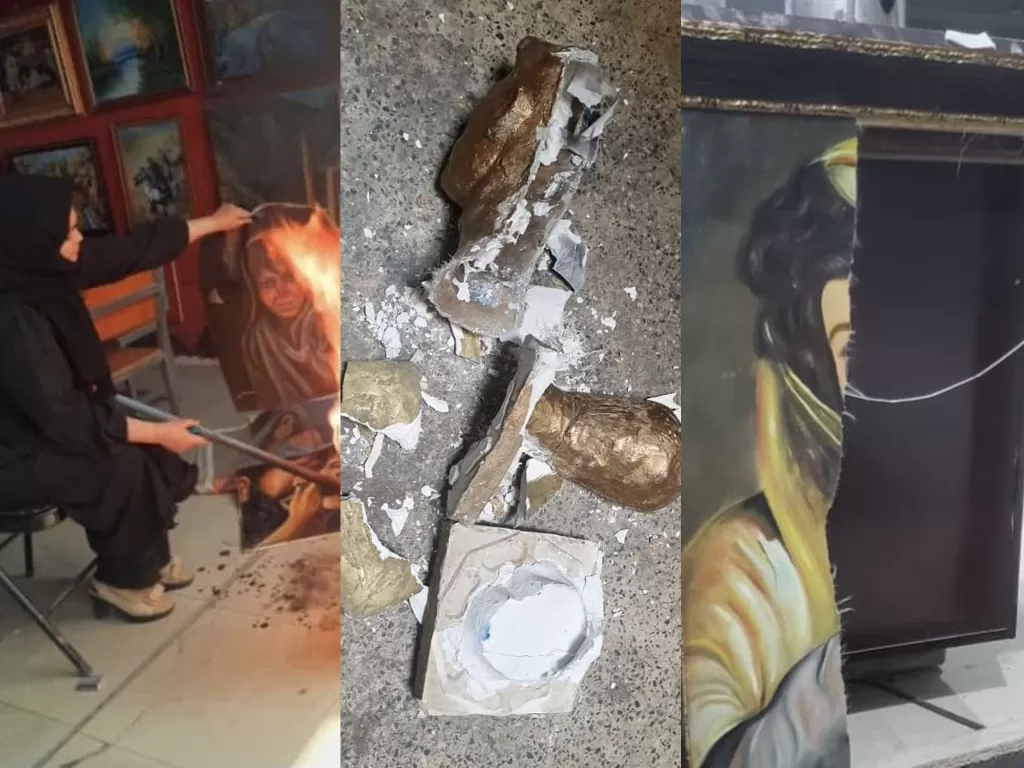 Karya seni para seniman di Afghanistan dihancurkan. (Photo/Twitter/@OmaidSharifi)