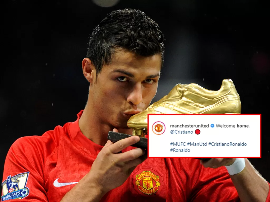  File photo: Pemain Manchester United Cristiano Ronaldo mencium trofi sepatu emas yang diberikan kepadanya sebagai 'Pemain Terbaik FIFPro Tahun 2008' di presentasi sebelum pertandingan (photo/REUTERS/Toby Melville)
