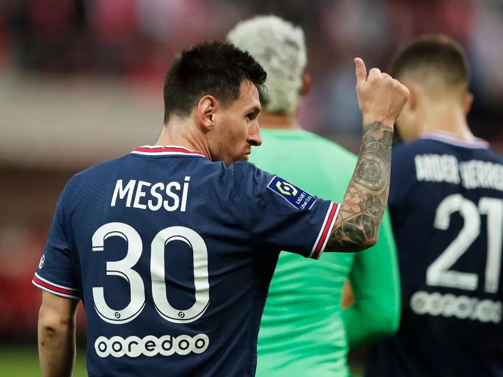 Lionel Messi melakoni debutnya untuk PSG di laga melawan Reims (REUTERS/Benoit Tessier)