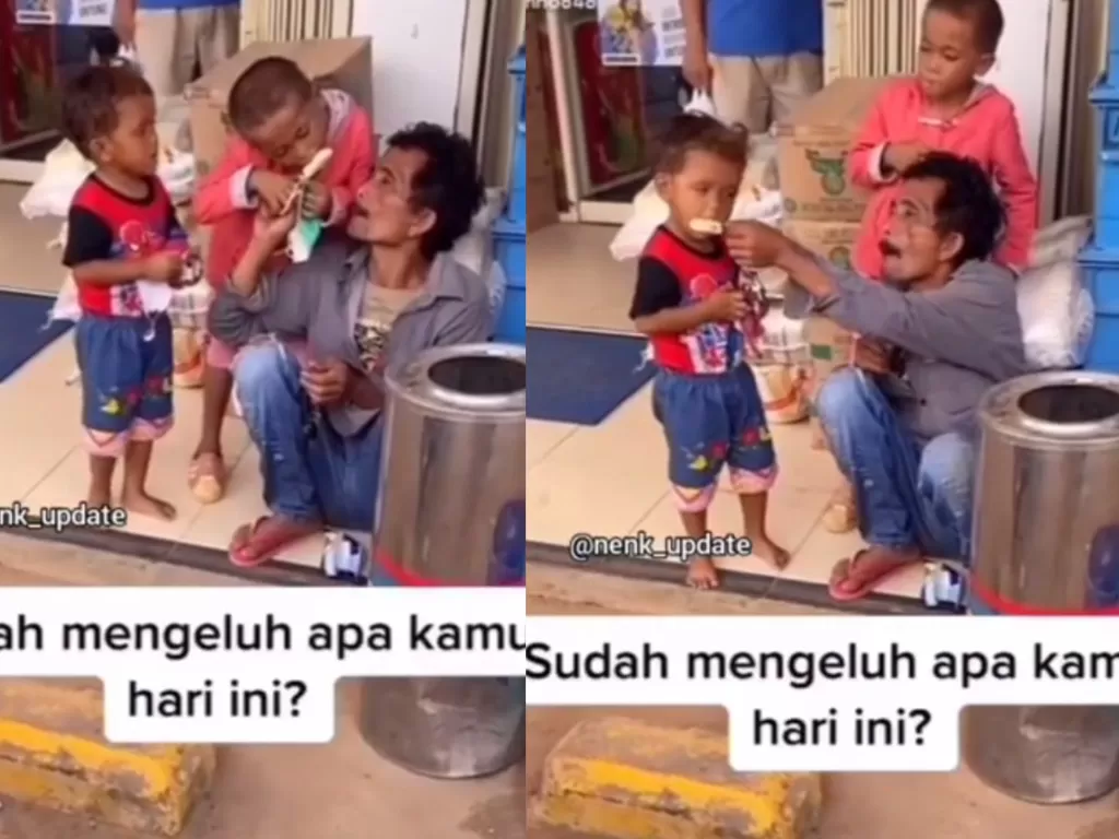 Seorang pria makan es krim dengan dua anaknya (Instagram/nenk_update)