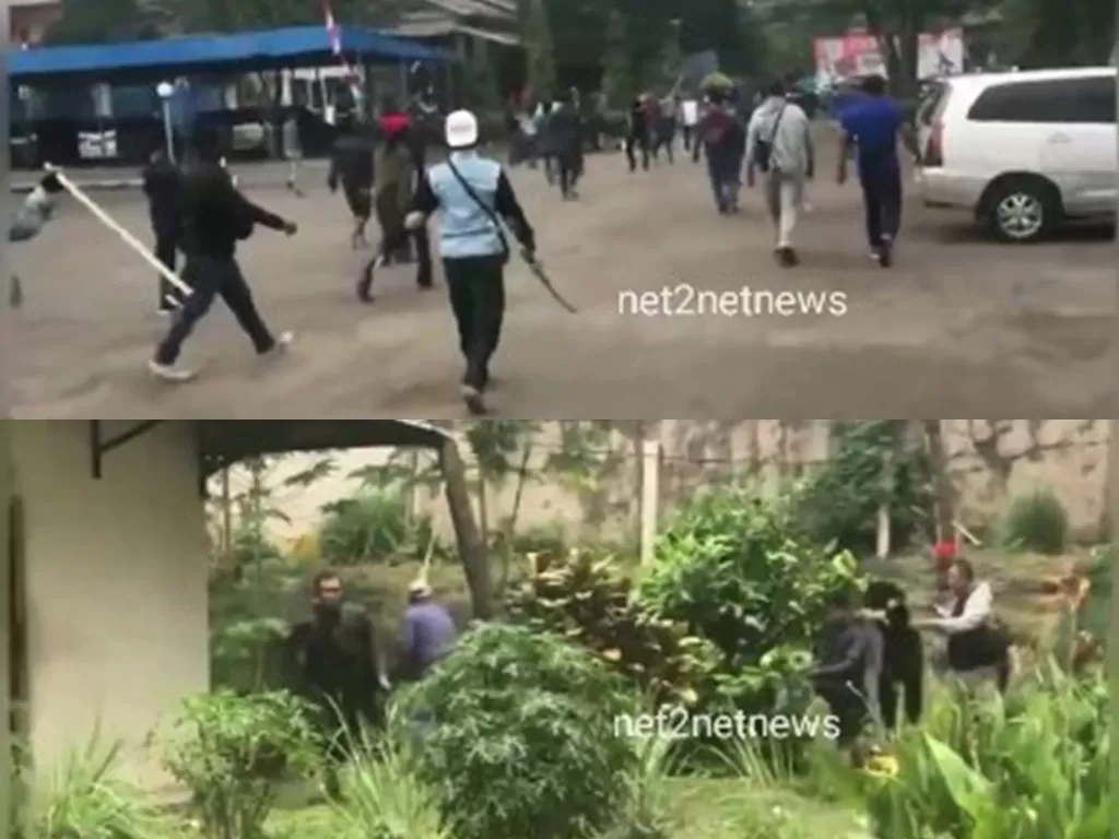 Dua kelompok ormas bentrok di lingkungan Unkris Bekasi (Instagram/net2netnews)