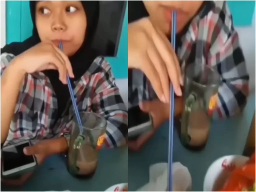 Cewek muntahkan air dari mulutnya ke wadah sambal di warung (Instagram/fakta.indo)