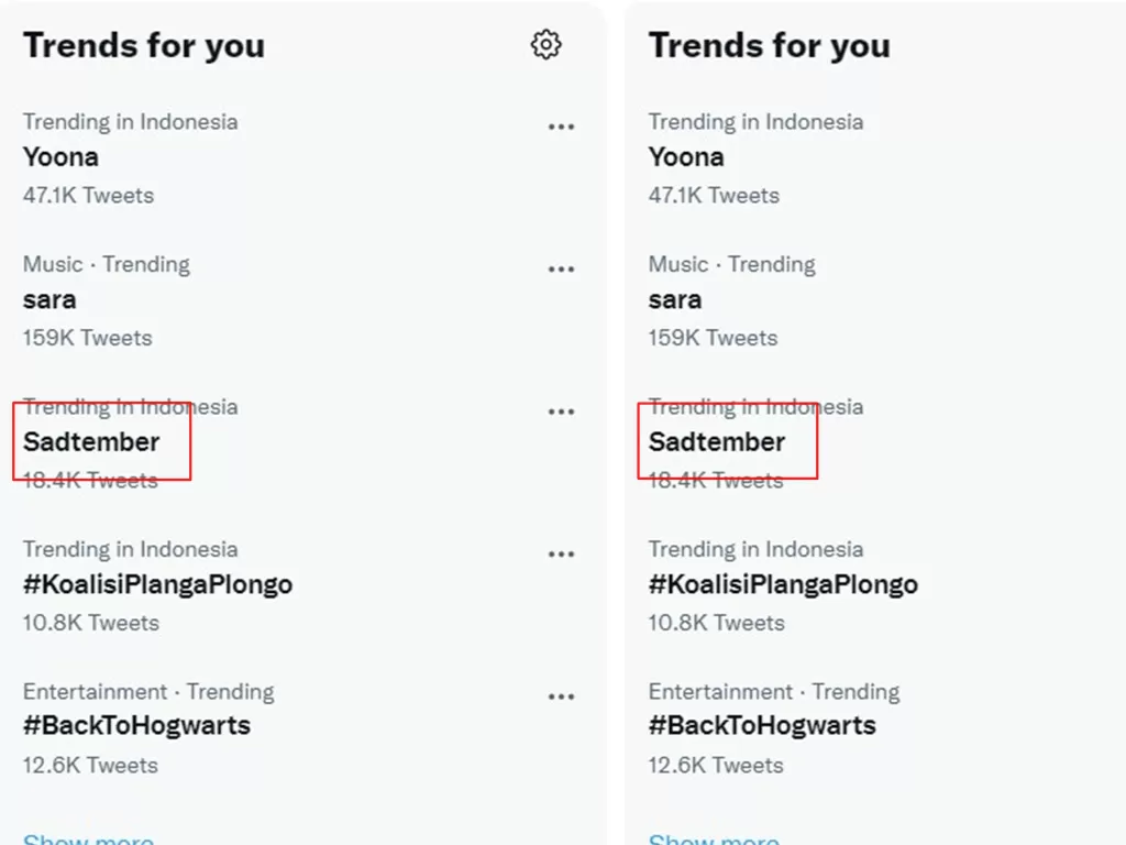 Kata kunci Sadtember jadi trending di Twitter (Istimewa)