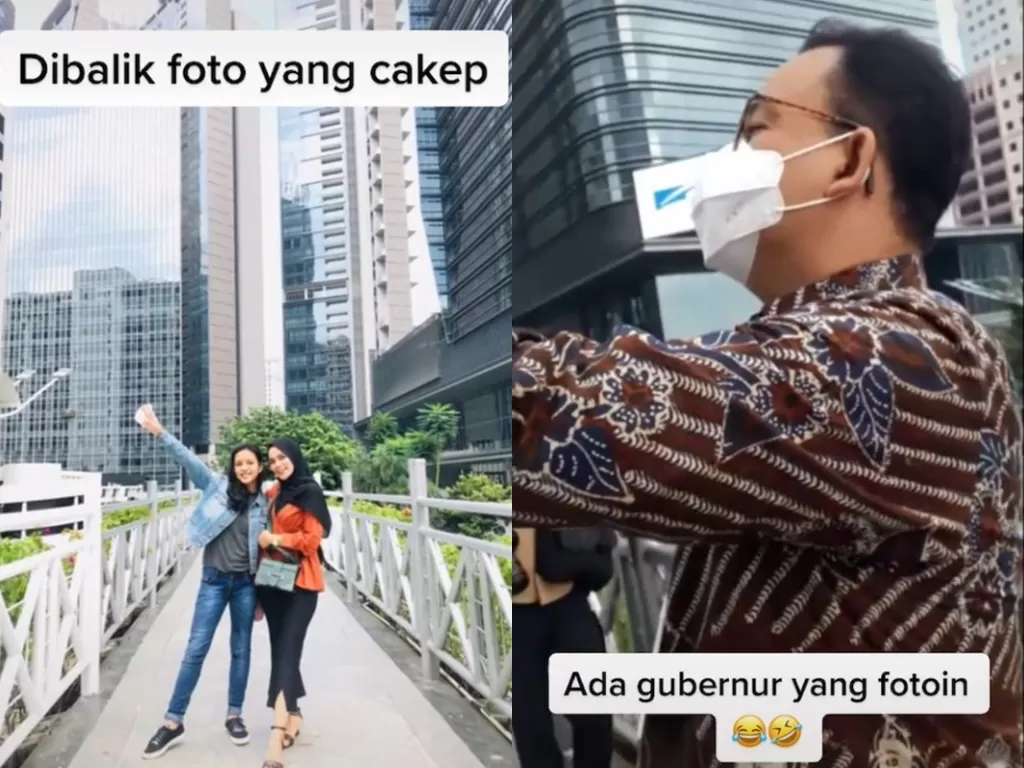 Wanita minta Anies Baswedan jadi tukang foto di JPO Sudirman Jakarta (TikTok/novitas99)