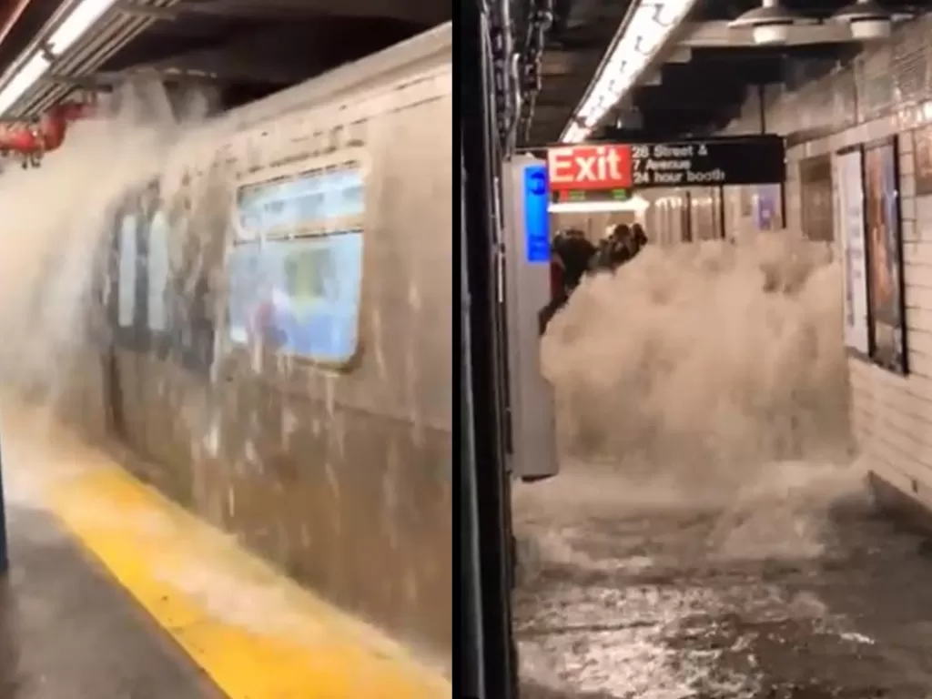 Sejumlah stasiun jaringan kereta bawah tanah New York diterjang banjir bandang akibat Badai Ida yang melanda Timur Laut AS (Istimewa)