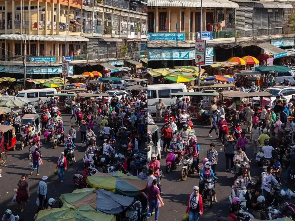 Foto yang memperlihatkan suasana hiruk-pikuk di Pasar Orrusey, Phnom Penh, Kamboja (Instagram/casadetake)