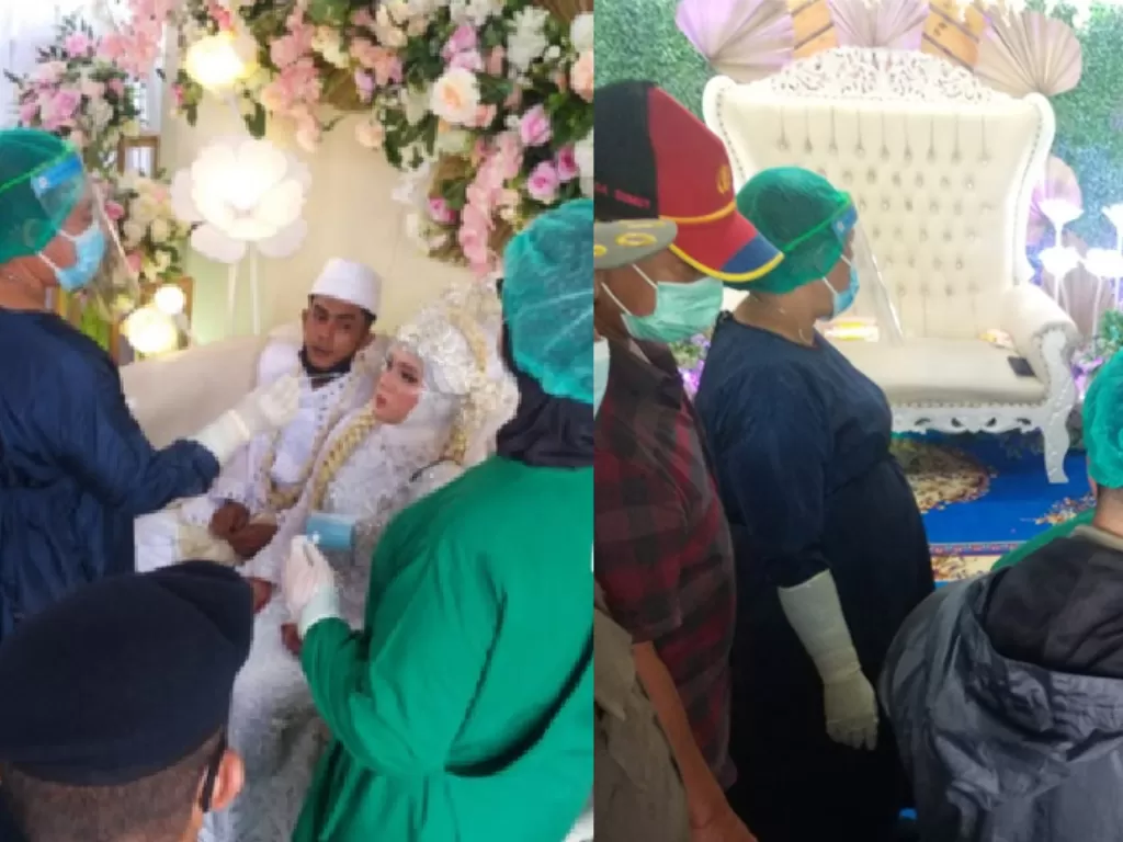 Pernikahan pasangan pengantin di Kota Medan dibubarkan Satgas Covid-19. (Istimewa)