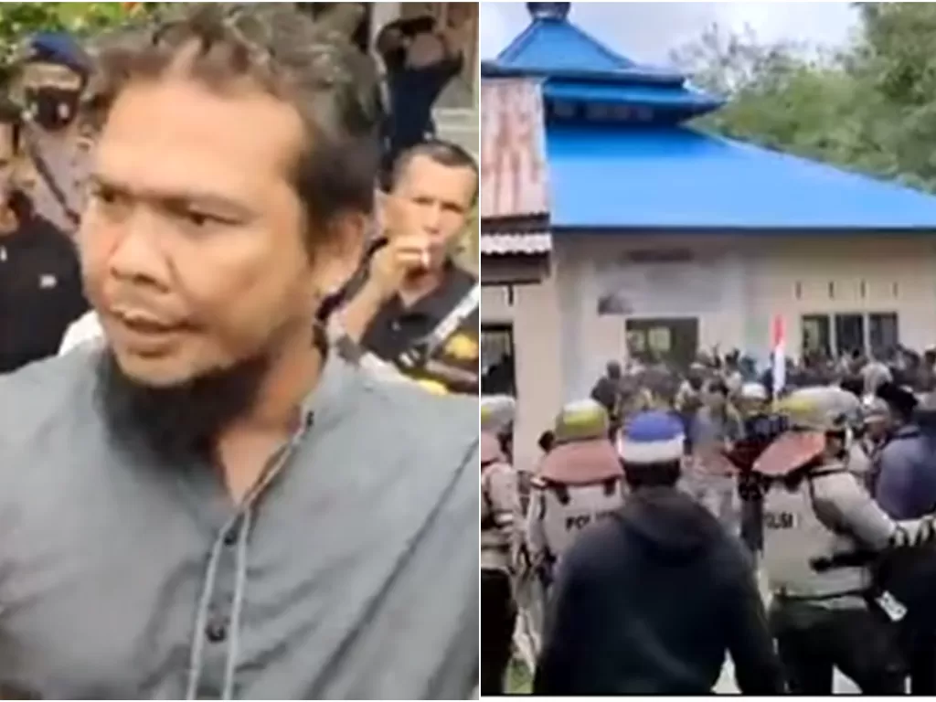 Pria berjanggut menantang polisi di Sintang, Kalimantan Barat. (ist)