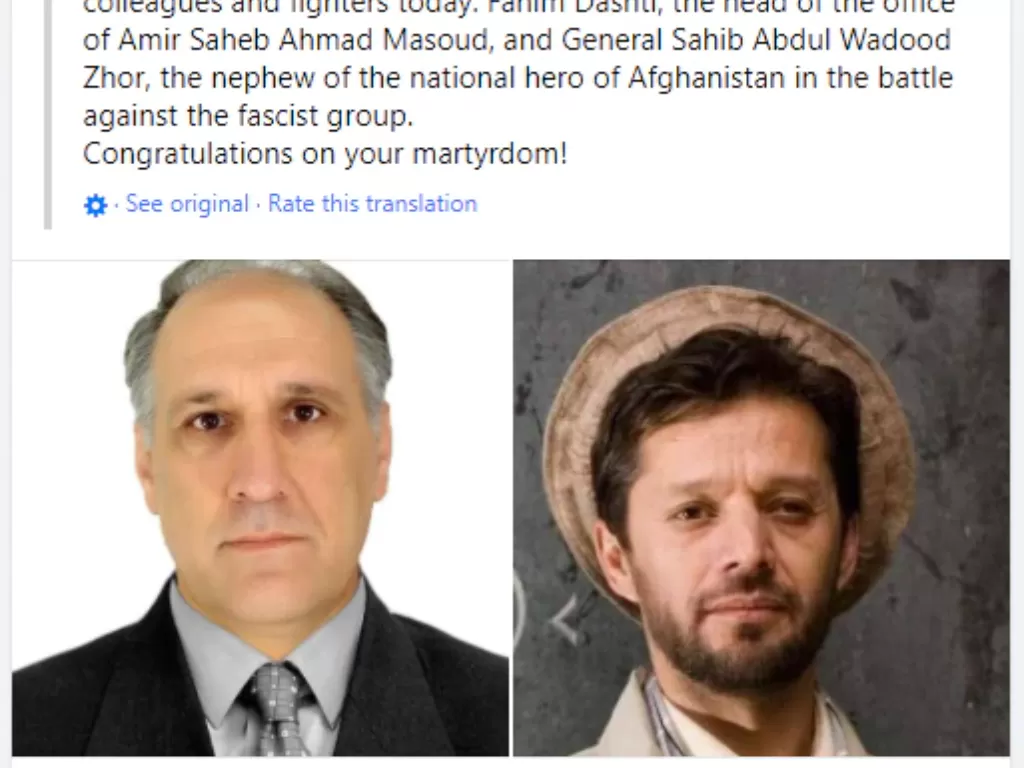 Dua pejuang Front Perlawanan Nasional Afghanistan tewas . (Facebook)