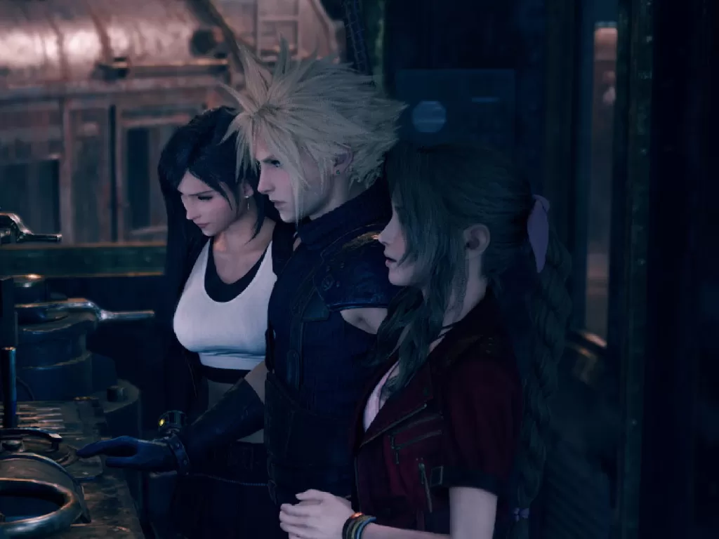 Karakter Cloud, Tifa, dan Aerith di Final Fantasy VII Remake (photo/Square Enix)