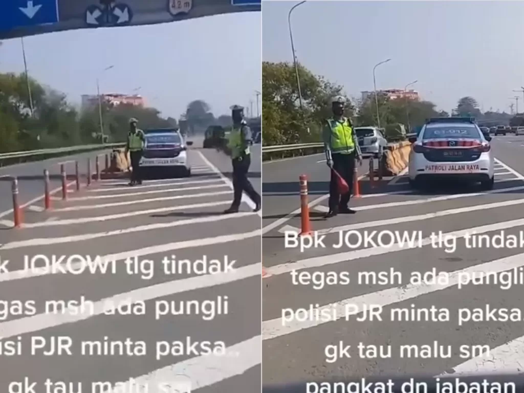 Petugas polisi diduga memalak pengendara di jalan tol daerah Jakarta (Instagram/dashcam_owners_indonesia)