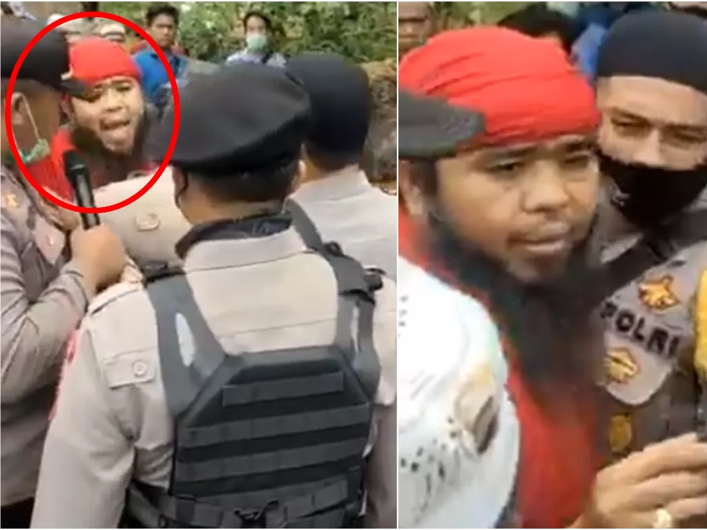 Pria berjanggut bergamis merah yang menantang polisi di Sintang, Kalimantan Barat. (ist)