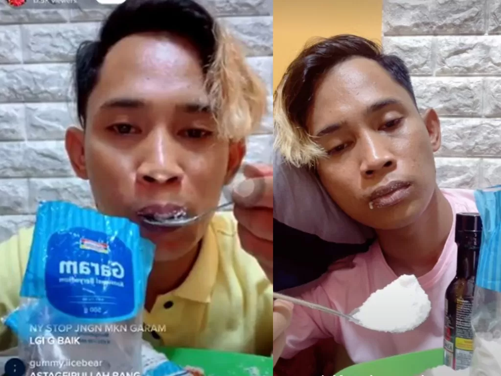 Pengguna TikTok siaran langsung sambil makan garam hingga membuat netizen cemas (Tangkapan layar/TikTok)