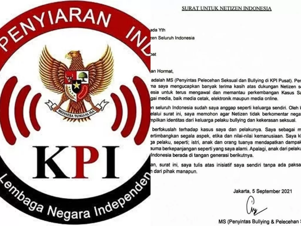 Surat Terbuka MS, Korban Bullying KPI Pusat untuk Netizen. (Instagram/@kipipusat/@lambeturah_official)