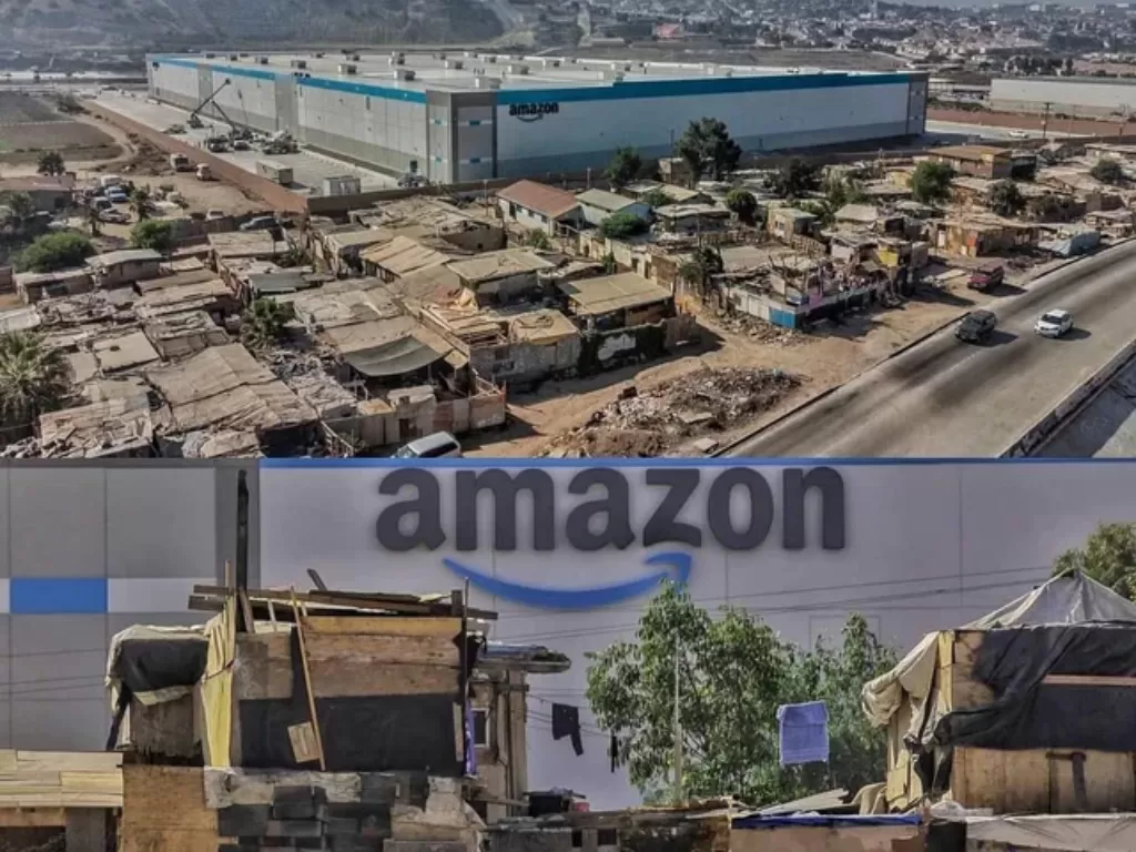 Gedung pergudangan baru milik perusahaan ecommerce Amazon berada di tengah pemukiman masyarakat miskin di Tijuana, utara Meksiko (Istimewa)