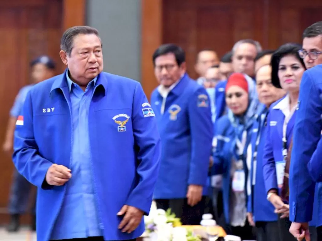 Ketua Majelis Tinggi Partai Demokrat, Susilo Bambang Yudhoyono usai Kongres V Partai Demokrat di Jakarta. (ANTARA/M Risyal Hidayat)