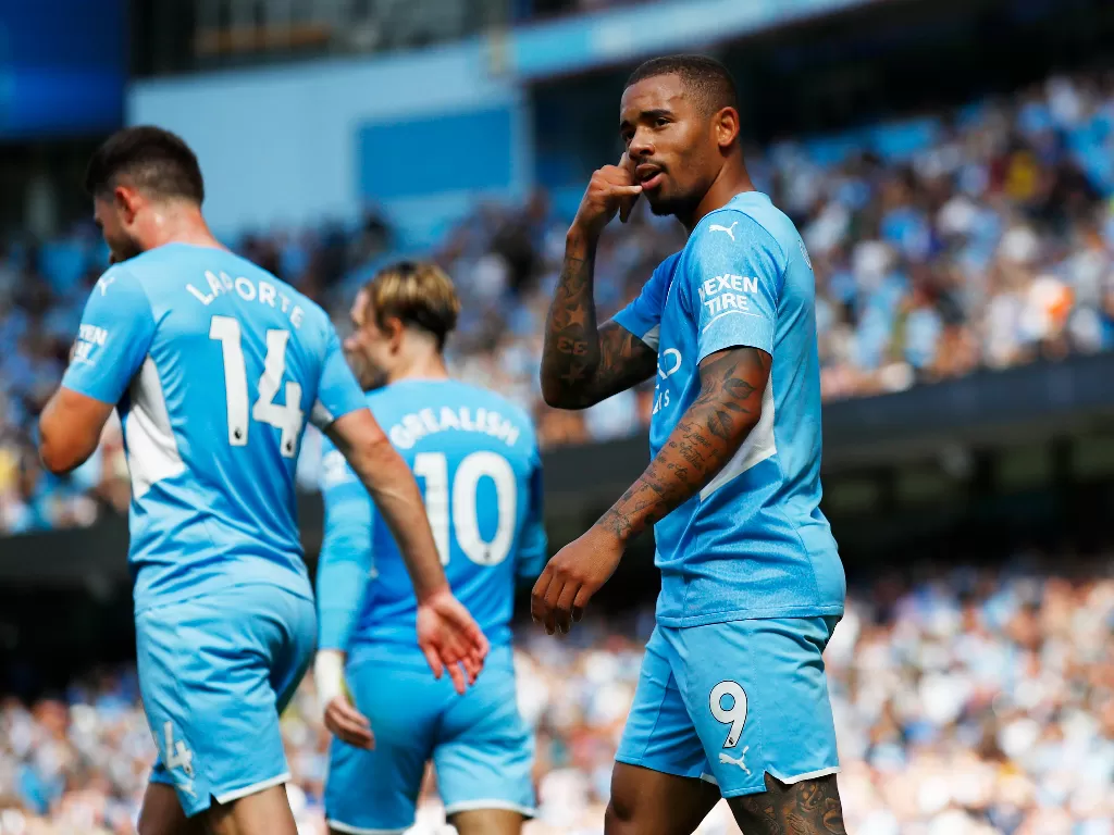 Gabriel Jesus rayakan golnya untuk Manchester City (Reuters/Jason Cairnduff)