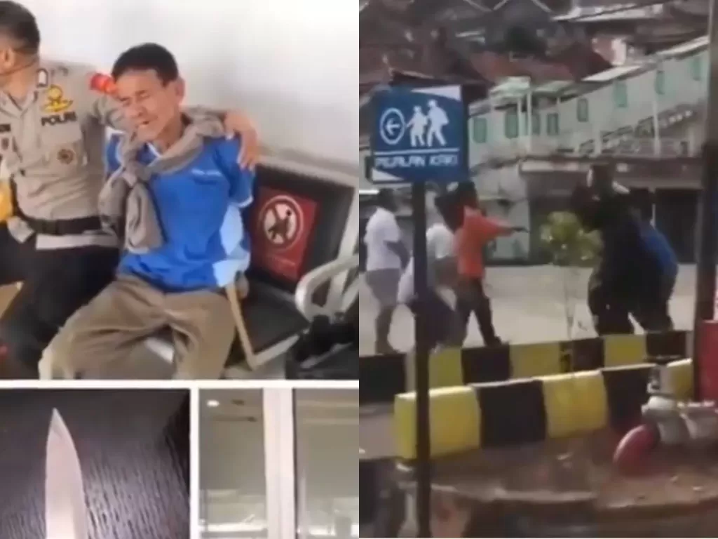 Pria paruh baya di Lampung ancam petugas stasiun kereta api pakai pisau (Instagram/fakta.indo)