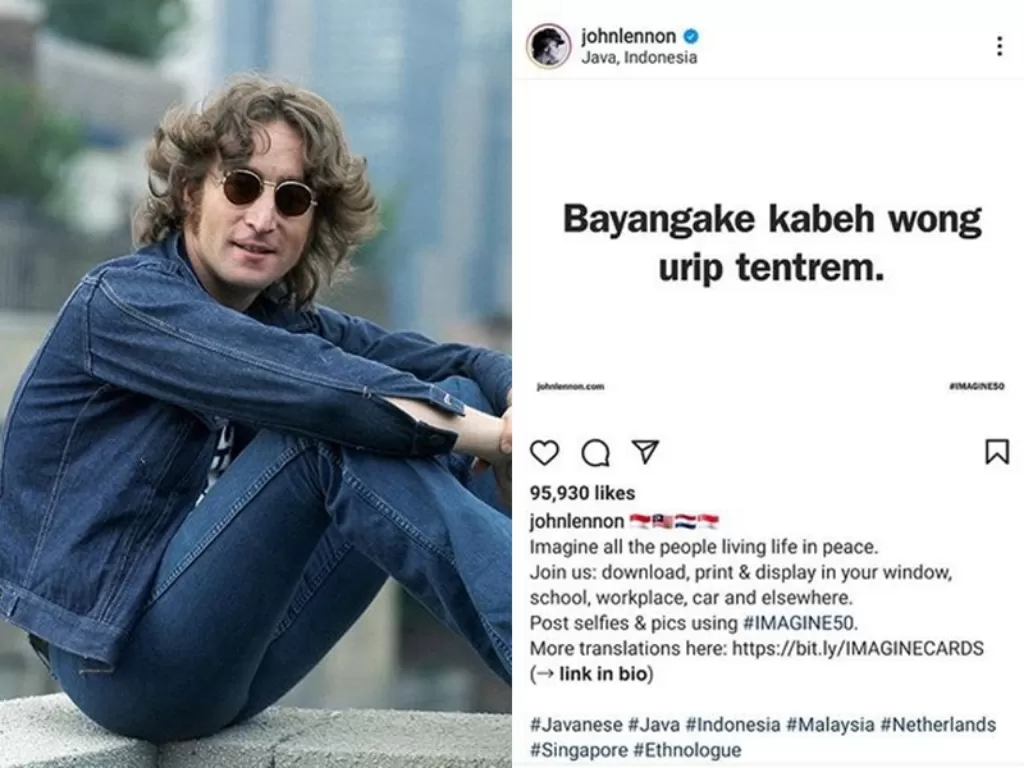John Lennon buat kalimat Bahasa Jawa. (Instagram/@johnlennon)