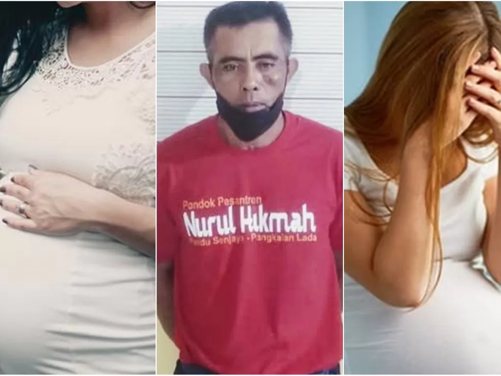 Kolase foto ibu hamil (ilustrasi) dan Akhmad Kholil, ustaz yang memperkosa ibu hamil dengan modus merukiah korban. (ist)