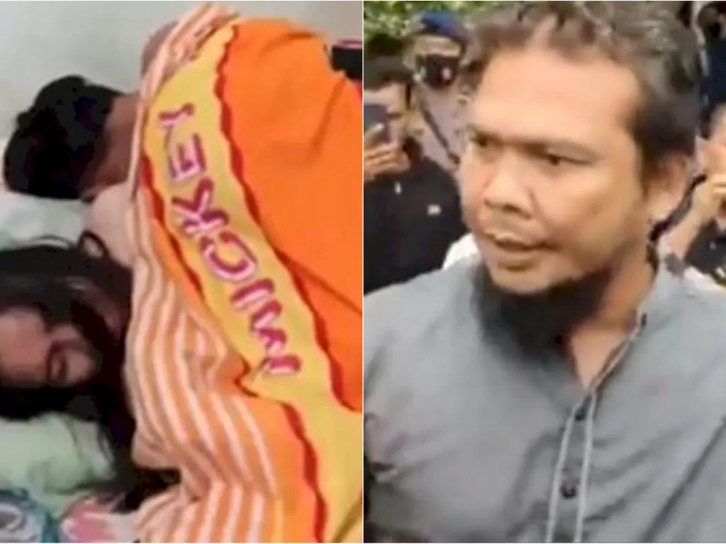 Kiri: Video viral sepasang kekasih mengalami gancet (Tangkapan layar/TikTok) / Kanan: Pria berjanggut membentak polisi di Sintang, Kalimantan Barat. (ist)
