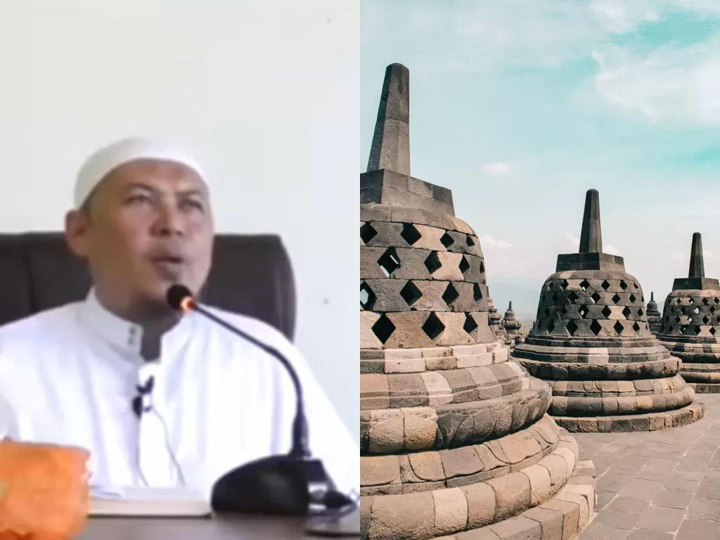 Kiri: Ustaz Sofyan Chalid (YouTube/Bismillah Everything) / Kanan: Candi Borobudur (Unsplash)