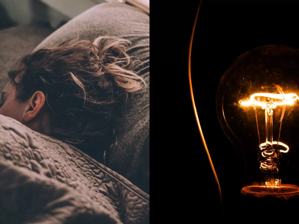 Ilustrasi seseorang yang tidur dan sebuah lampu. (Unsplash)