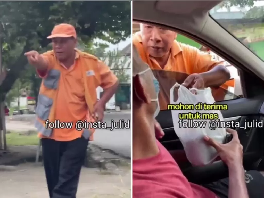 Bapak Parkir yang memberi makanan ke pria yang memberikannya uang. (Instagram/@insta_julid)