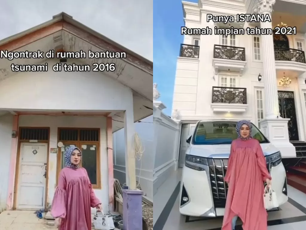 Wanita yang dulu ngontrak di rumah bantuan tsunami Aceh. (TikTok/shellasaukia)
