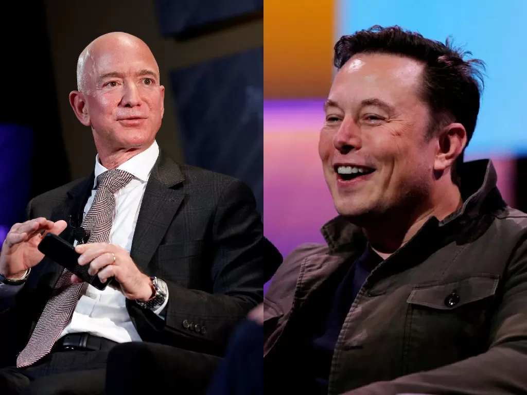 Jeff Bezos dan Elon Musk (photo/REUTERS/Joshua Roberts/Mike Blake)