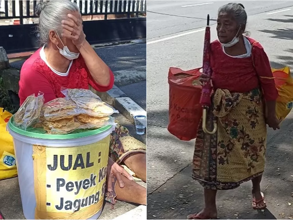 Nenek Suning, jalan kaki 15 km jualan peyek. (Instagram/@rumahyatim)