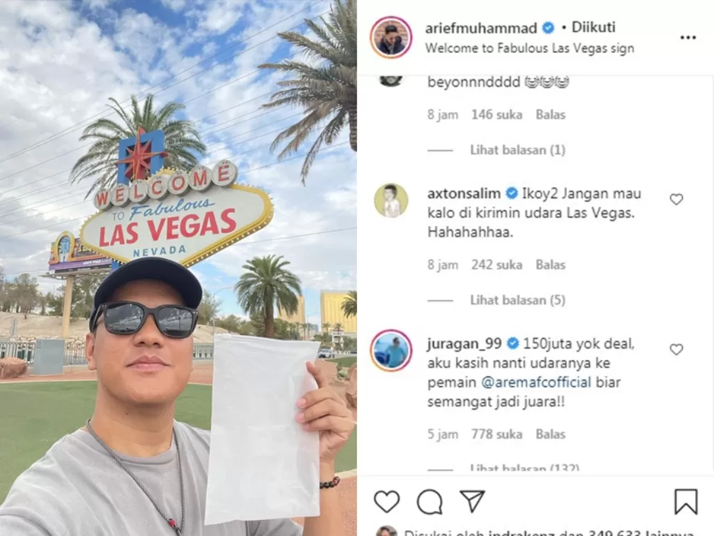 Arief Muhammad jual udara Las Vegas ditawar hingga ratusan juta (Instagram/ariefmuhammad)
