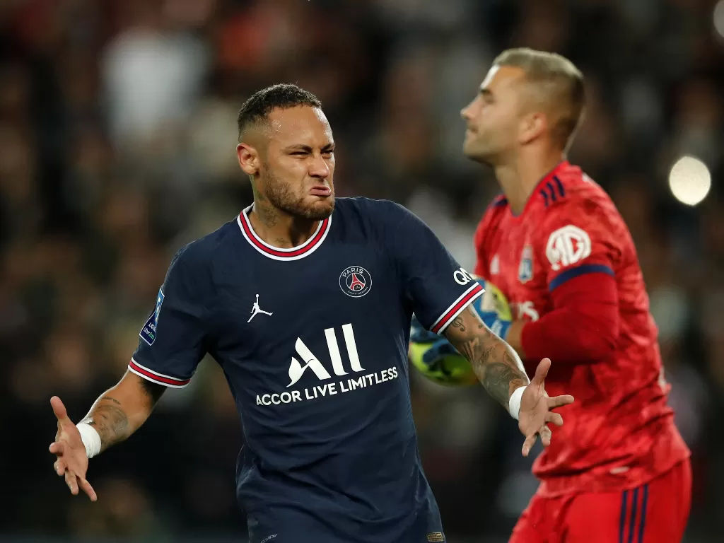 Neymar selebrasi di pertandingan PSG vs Lyon (REUTERS/Benoit Tessier)