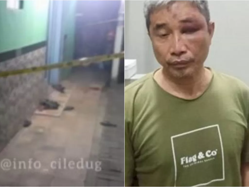 Rumah ustaz korban penembakan di Tangerang. (Instagram/@info_ciledug) / Wajah lebam Muhammad Kece. (Istimewa)