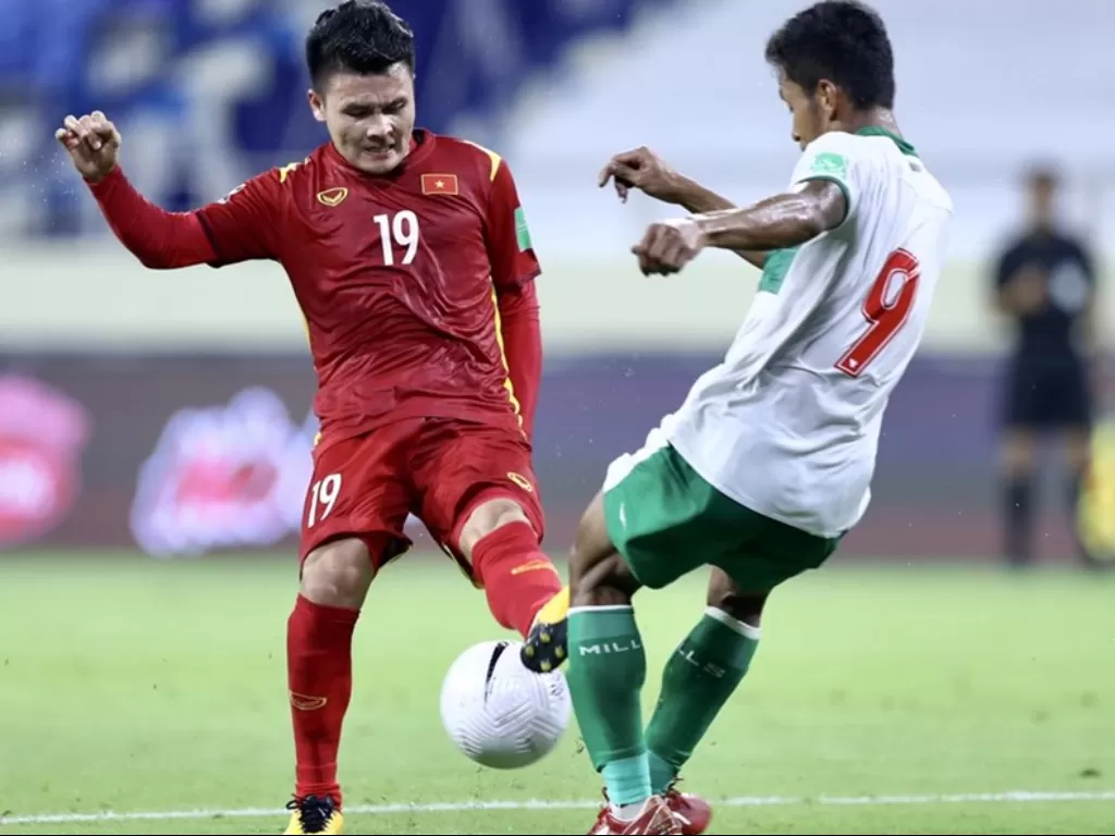 Vietnam dan Indonesia yang bertemu pada Juni lalu di Kualifikasi Piala Dunia 2022 (My Trang)