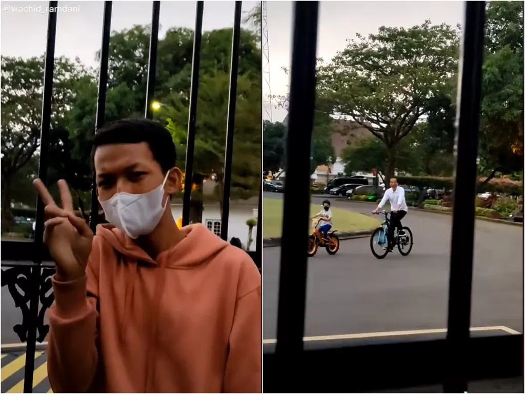  Cuplikan video pria yang bertemu dengan Presiden Jokowi yang sedang bersepeda di Gedung agung. (photo/TikTok).