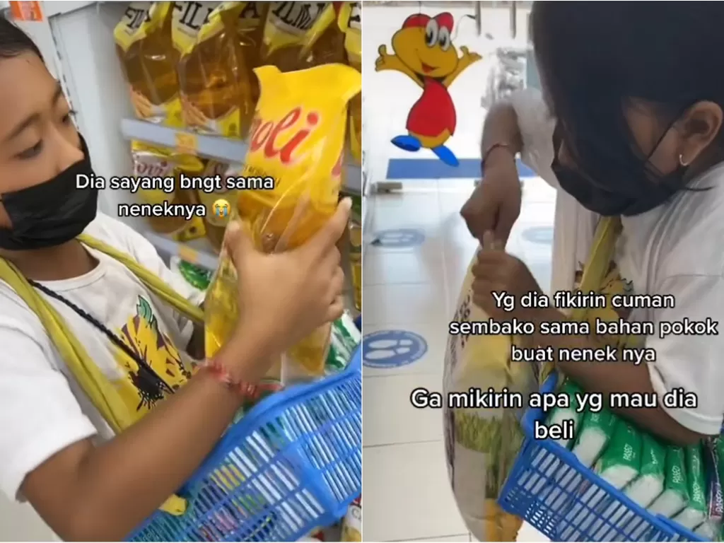 Bocah penjual tisu pilih belanja sembako saat ditawari jajan di minimarket. (TikTok/@adaajah61)