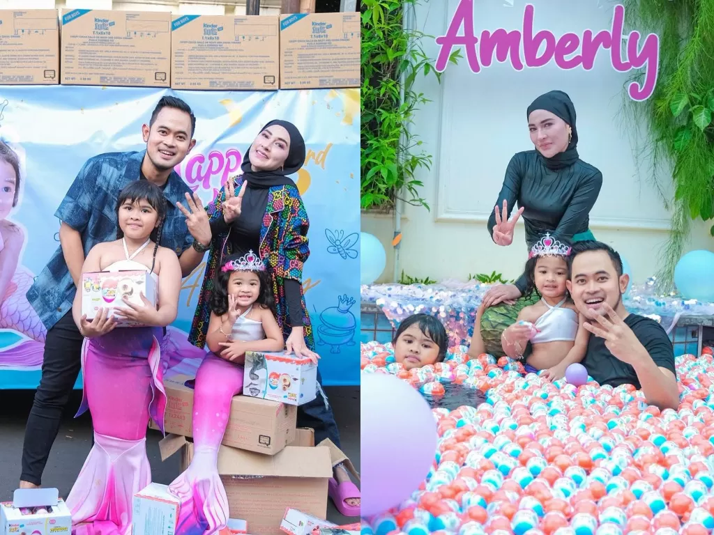 Pasangan pengusaha, Gilang dan Shandy menghadiahkan ribuan Kinder Joy untuk ultah putri bungsunya, Ambery (Instagram/shandypurnamasari)