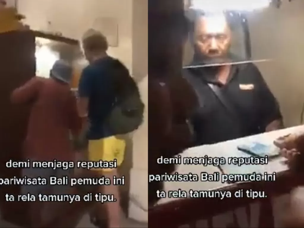 Tangkapan layar pemuda Bali labrak petugas money changer. (TikTok/masmondol84)